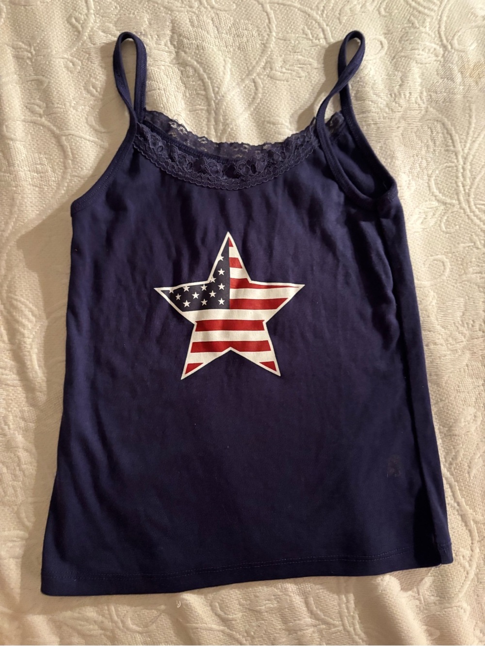 Navy Star Print Lace-Trim Cami Tank
